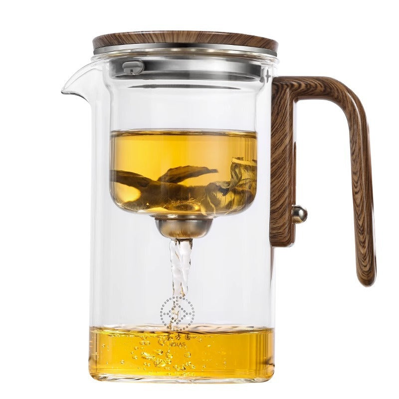 Magnetic Glass Teapot with Wood Handle & One-Click Filtration