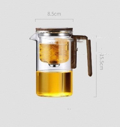 Magnetic Glass Teapot with Wood Handle & One-Click Filtration