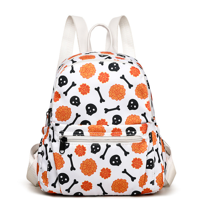 Women's Halloween Skull Print Backpack – Waterproof, Large Capacity Travel Bag