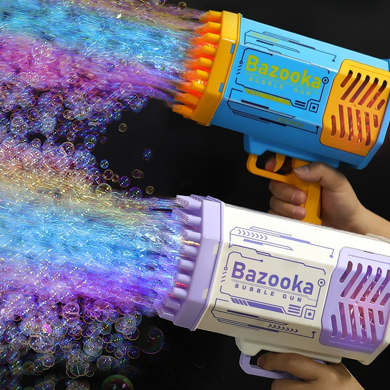 Bubble Gun Rocket - 69-Hole Automatic Soap Bubble Blower with Light for Kids