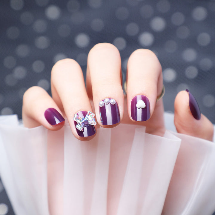 Purple Fake Nails with Diamond Accents - Glamorous Nail Set