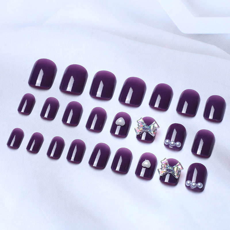 Purple Fake Nails with Diamond Accents - Glamorous Nail Set