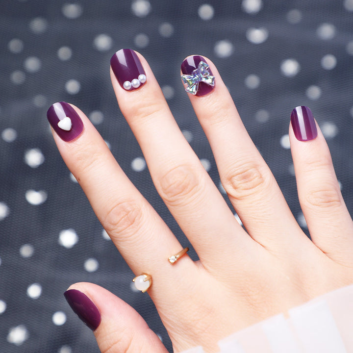 Purple Fake Nails with Diamond Accents - Glamorous Nail Set