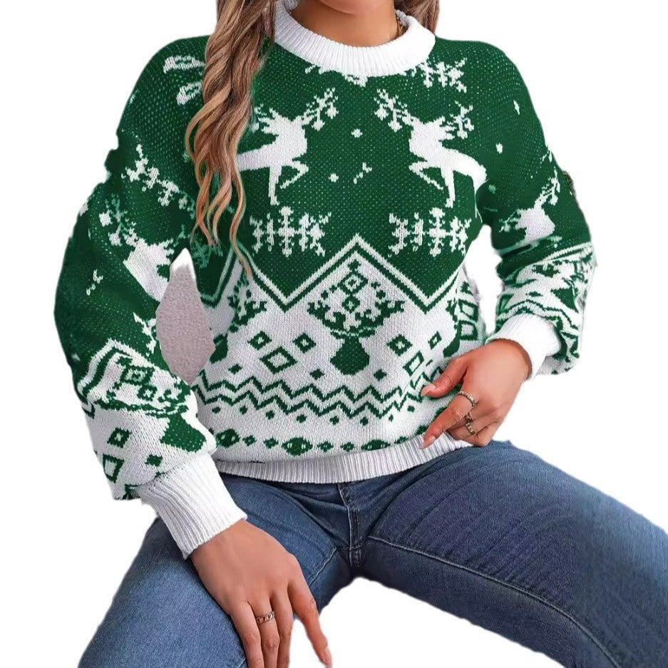 2025 New Year Women’s Deer Pattern Hoodie – Christmas Pullover Sweater