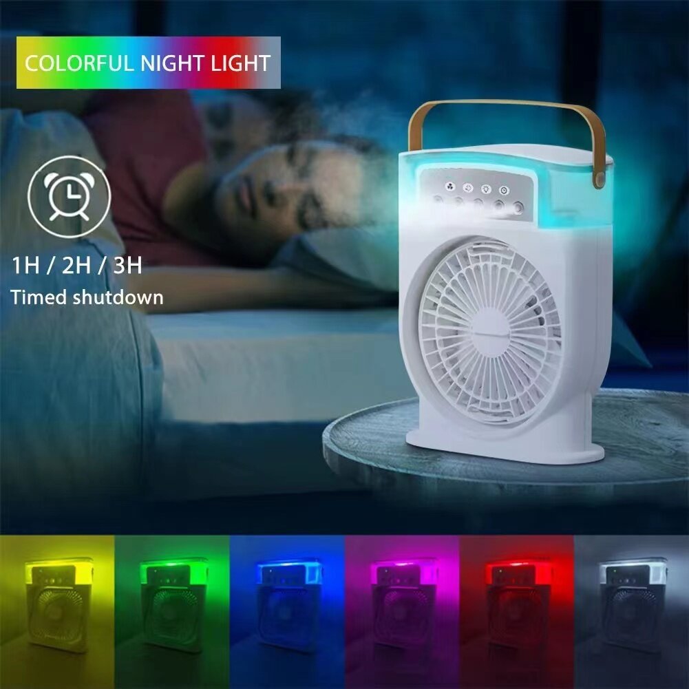 Portable USB Air Conditioner Cooling Fan - 5 Spray Modes, 7-Color Light, 600ML Water Tank Mist Cooler and Humidifier