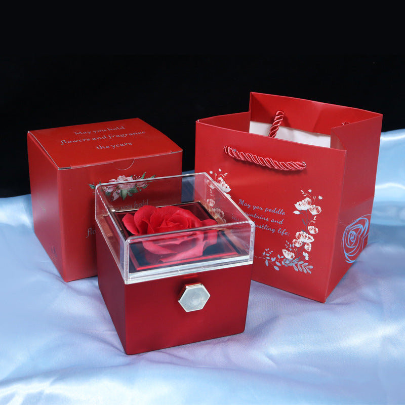 Rotating Soap Rose Gift Box - Creative Jewelry Box for Valentine's Day