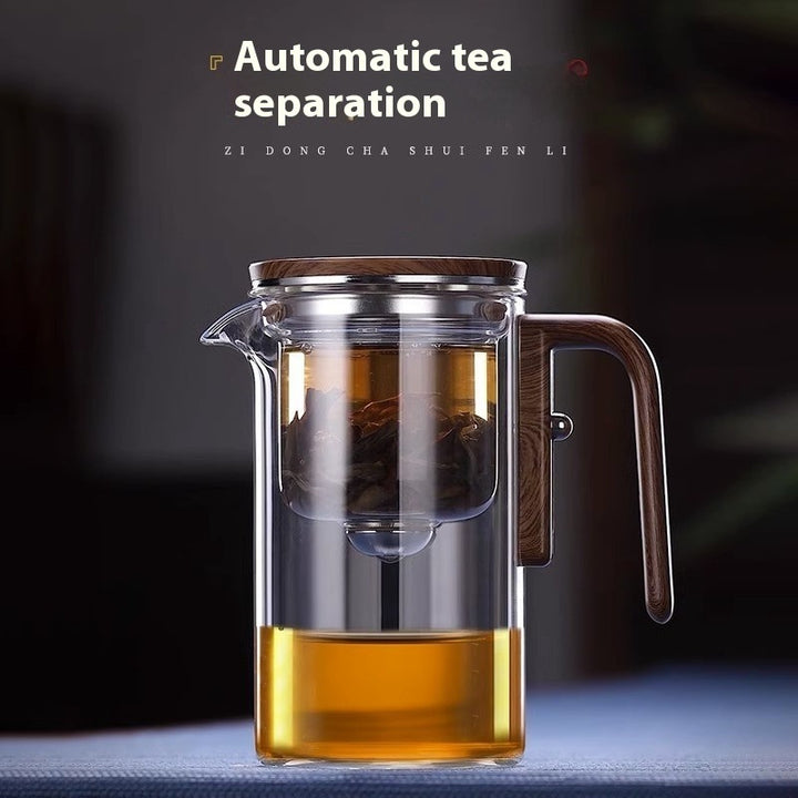 Magnetic Glass Teapot with Wood Handle & One-Click Filtration