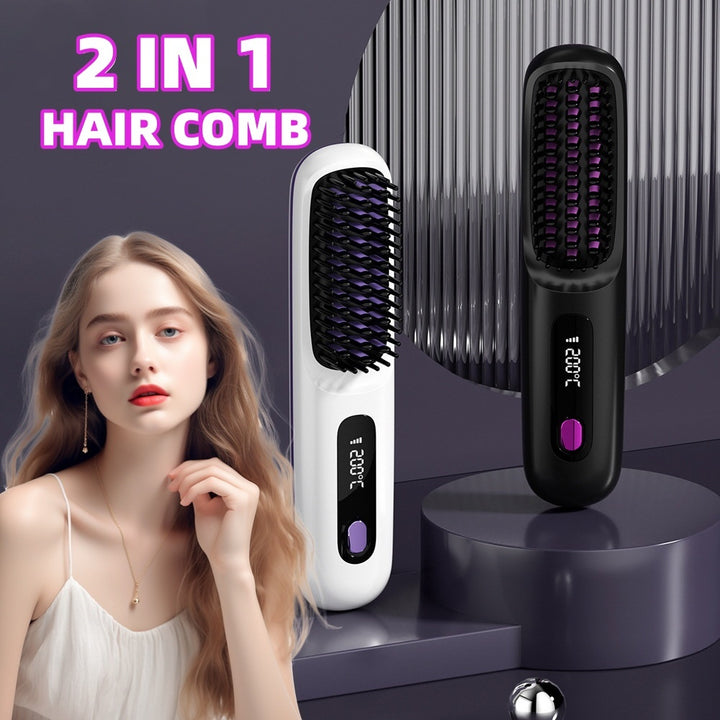 2-in-1 Wireless Hair Straightener & Curler - USB Rechargeable