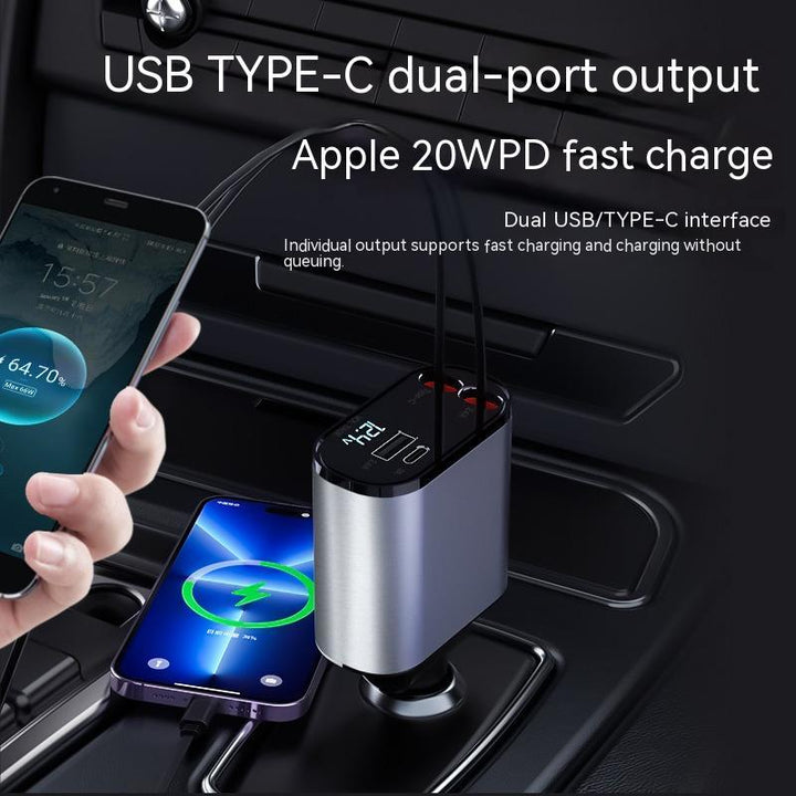 Metal Car Charger - 100W Super Fast Charging, USB & Type-C Adapter for Car Cigarette Lighter