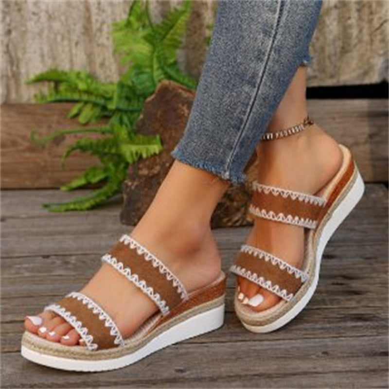 New Hemp Rope Woven Wedge Slippers - Summer Ethnic Style Sandals, Double Wide Strappy Shoes for Women