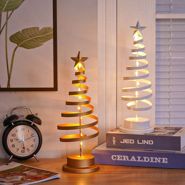 LED Spiral Christmas Tree Table Lamp – Wrought Iron Night Light Decor