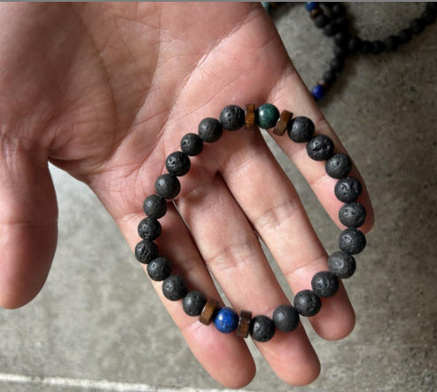 Men's Black Volcanic Stone Bracelet - Unique Personality Design