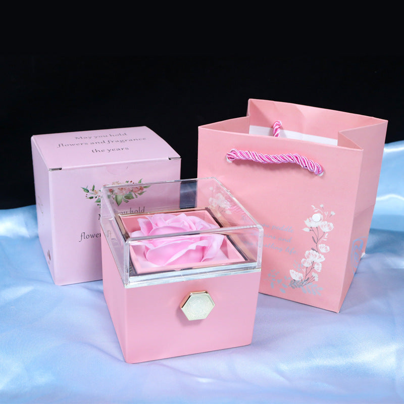 Rotating Soap Rose Gift Box - Creative Jewelry Box for Valentine's Day