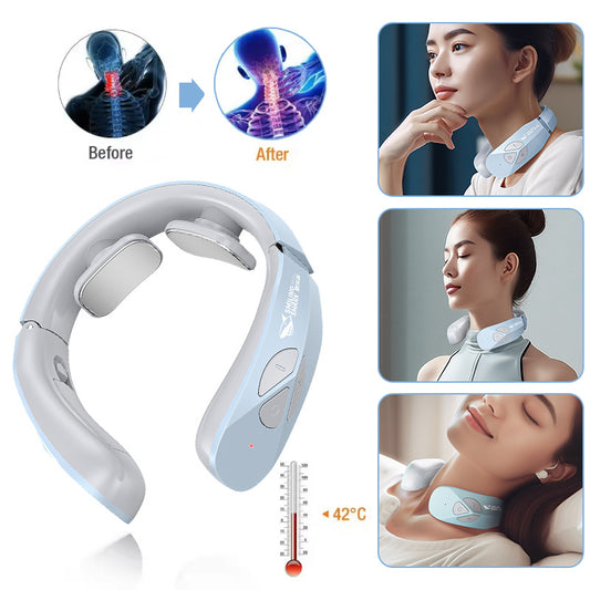 Electric Neck Massager EMS Pulse Rechargeable USB Cervical Traction Therapy Massage Stimulator Pain Relief Heating Function