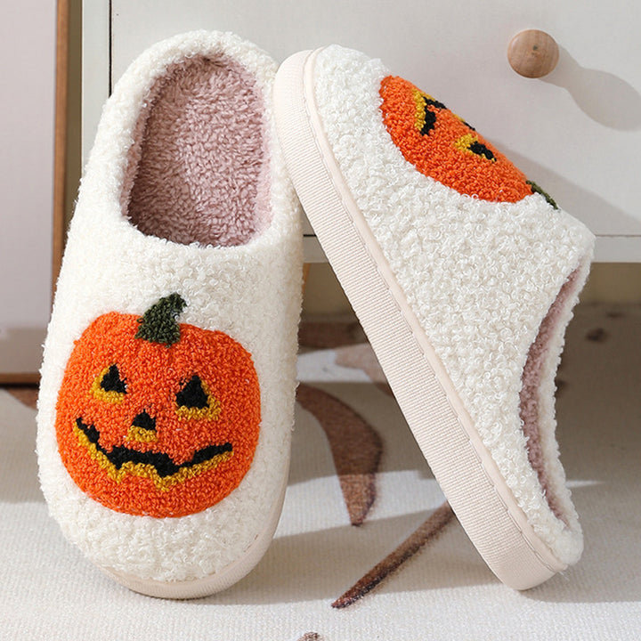 Halloween Pumpkin Cartoon Slippers – Warm Winter Indoor Shoes for Couples