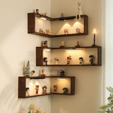 Wooden Corner Wall Shelf – Space-Saving Wall Bookshelf