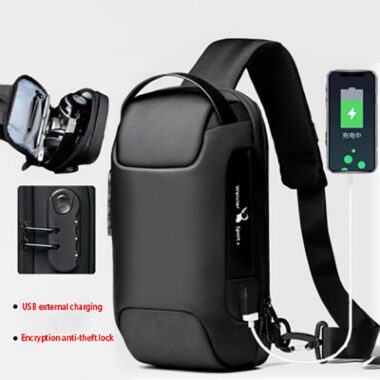 Trusted Online Store โ WARAN mart 1 Waterproof Anti Theft Sling Bag for Men with USB Charging Port & Password Lock โ Oxford Crossbody Travel Chest Pack
